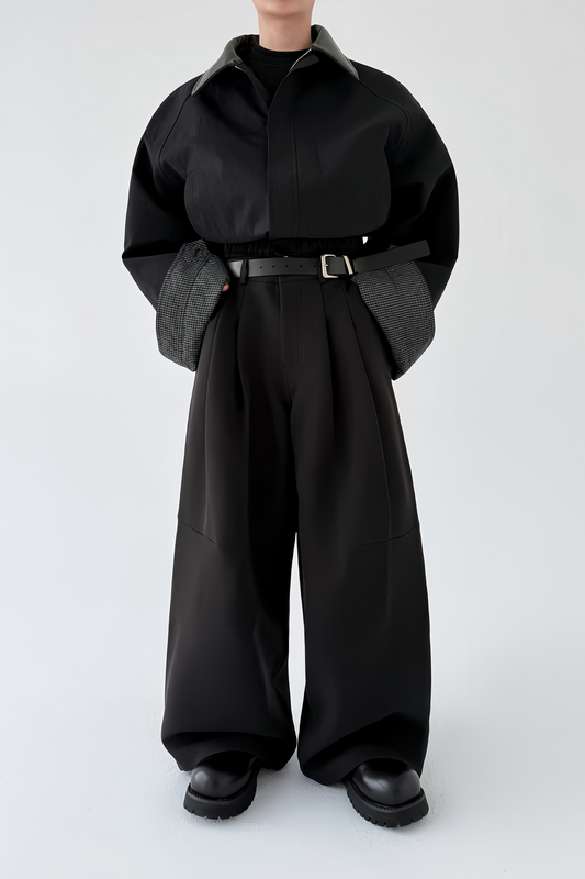 Nicolas black pleated wide-leg trousers