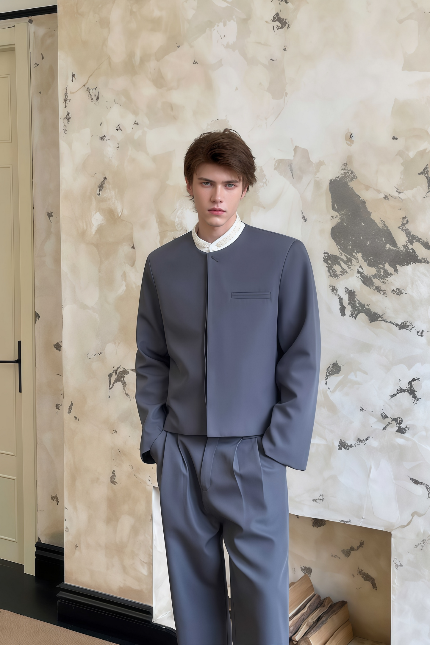 Kael gray round-neck suit