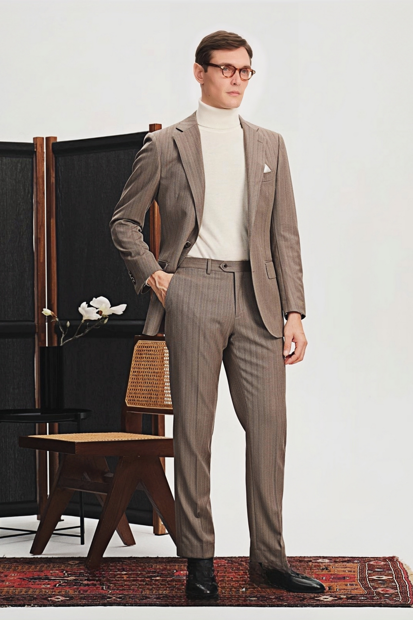Sebastian brown herringbone-pattern suit