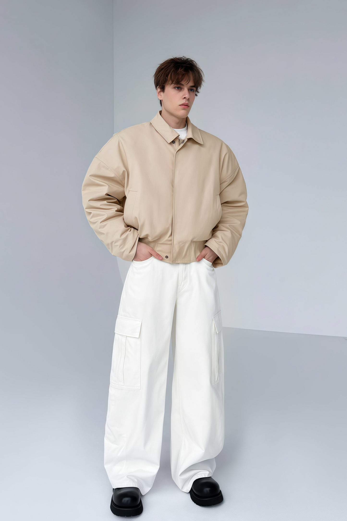 Thor khaki cinched-waist cropped cotton jacket