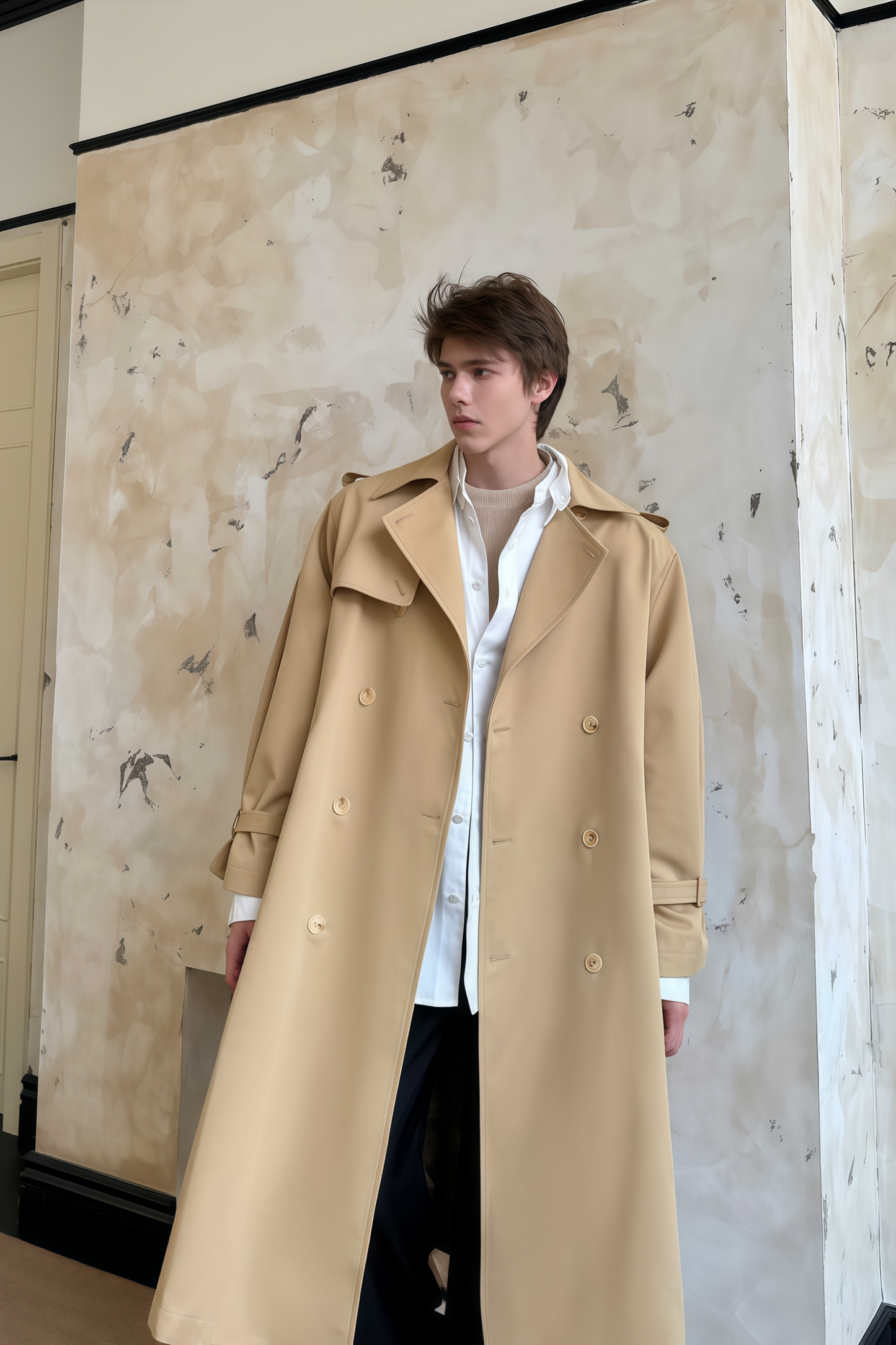 Jean khaki double-breasted trench coat