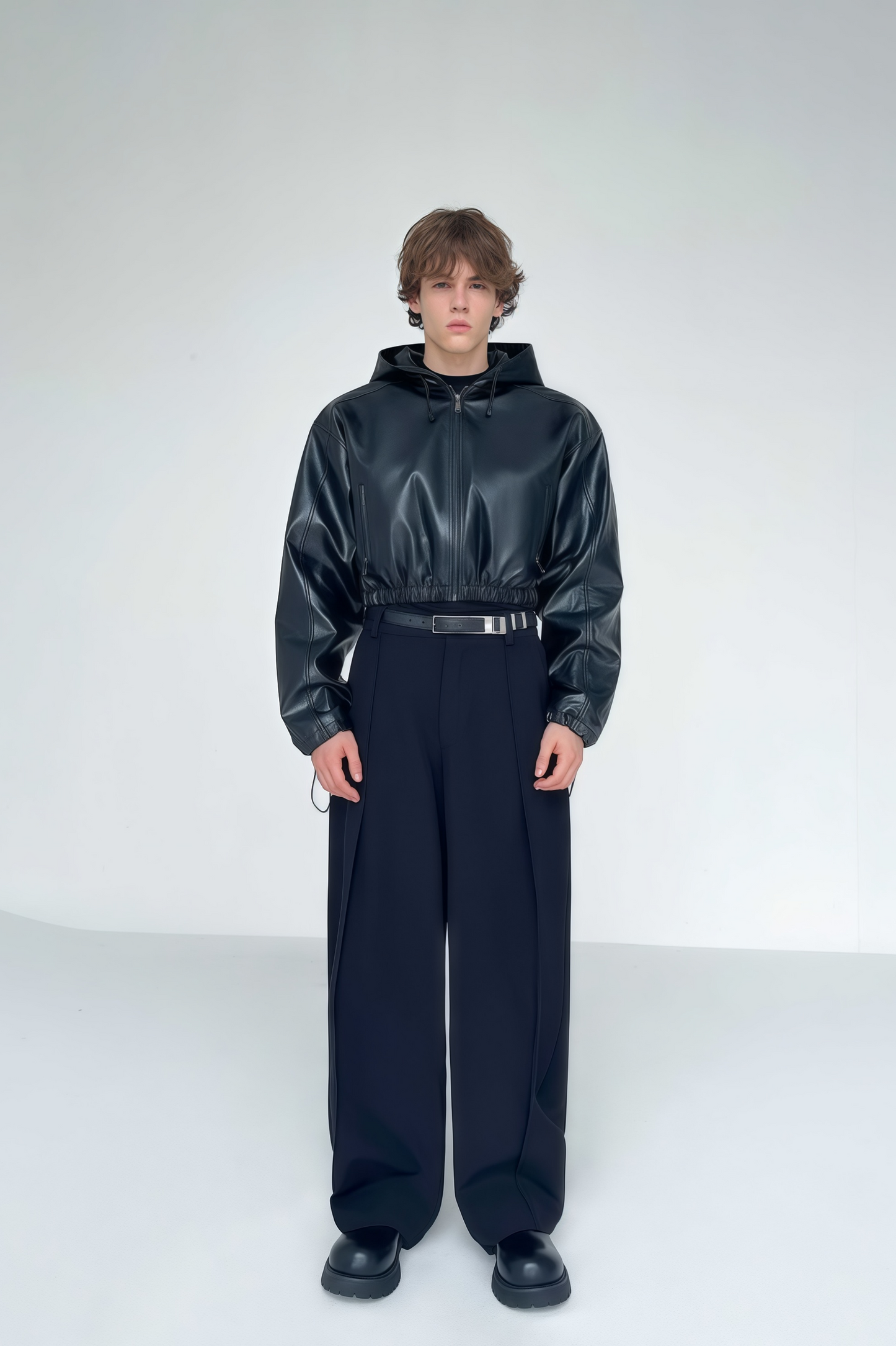 Drake black cropped leather jacket