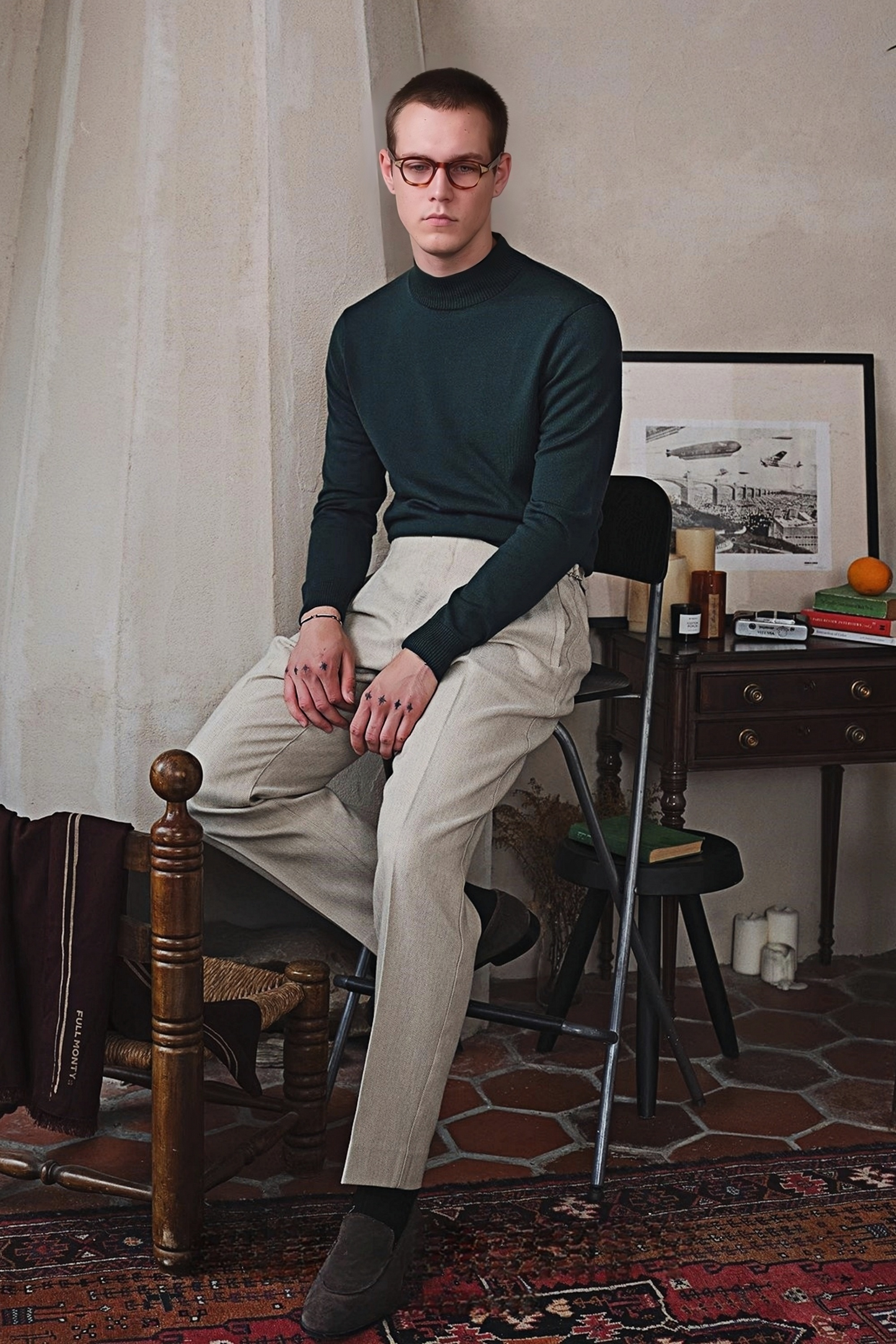 James ivory white herringbone-pattern trousers