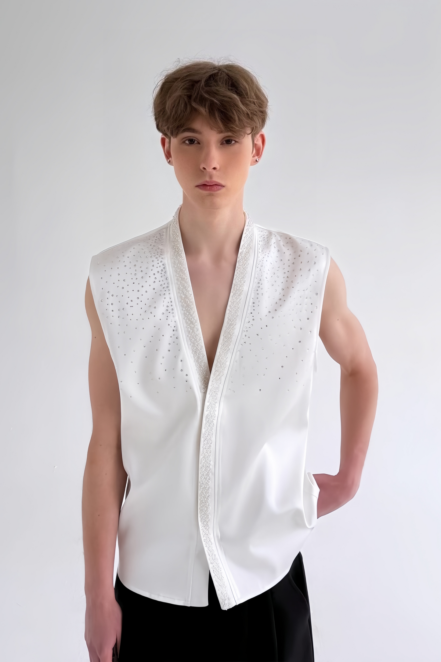 Lyam white faux-pearl embellishment vest