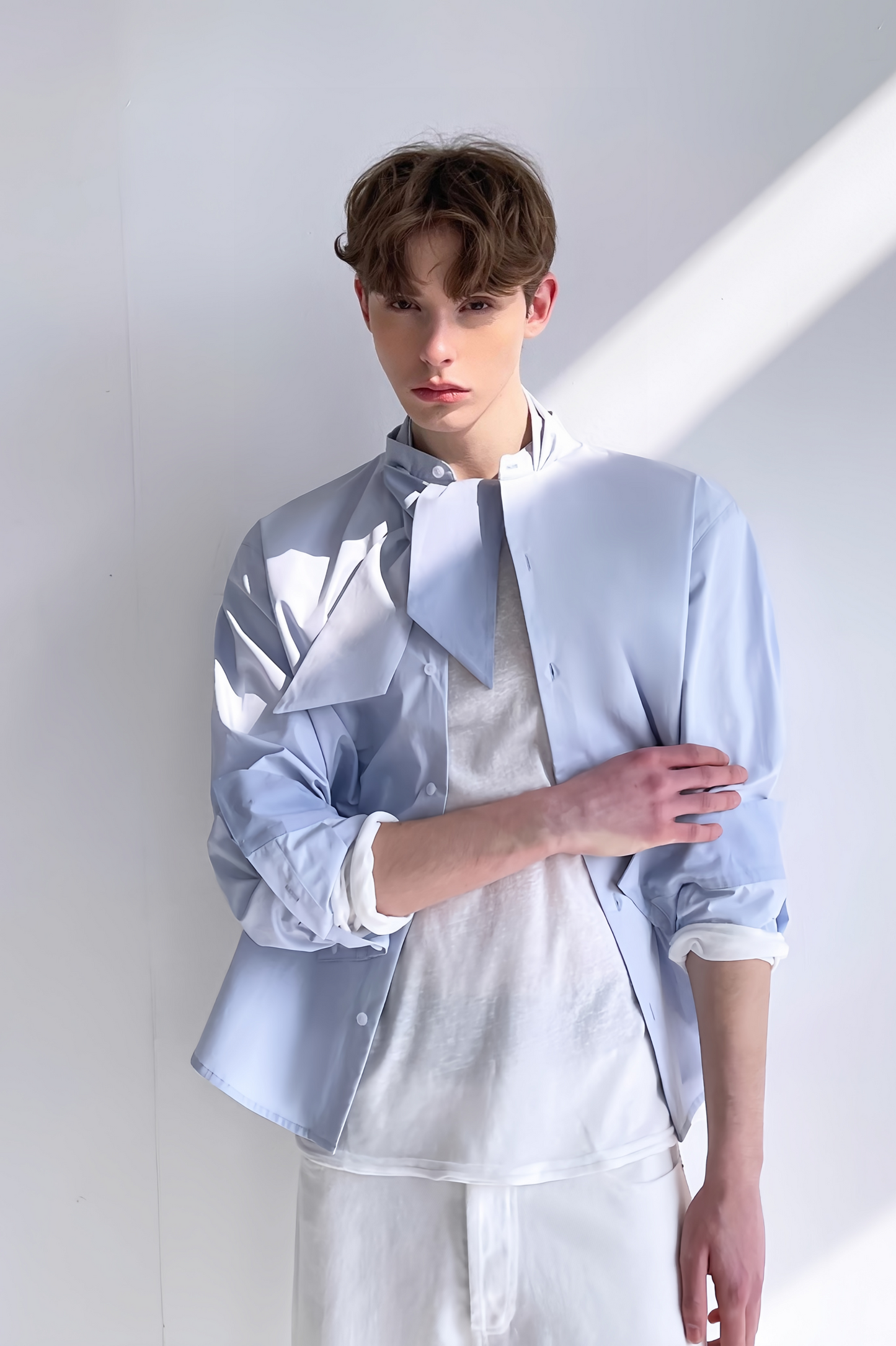 Samuel blue tie-strap collar shirt