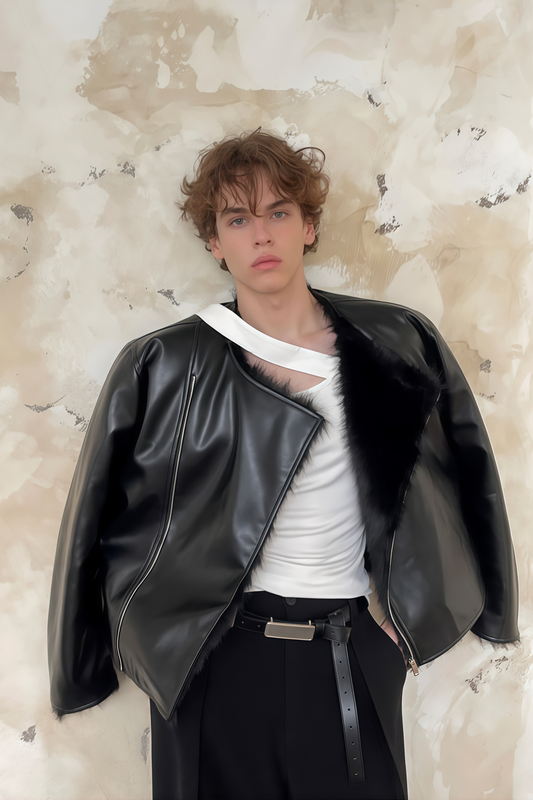 Leonidas black cropped leather jacket