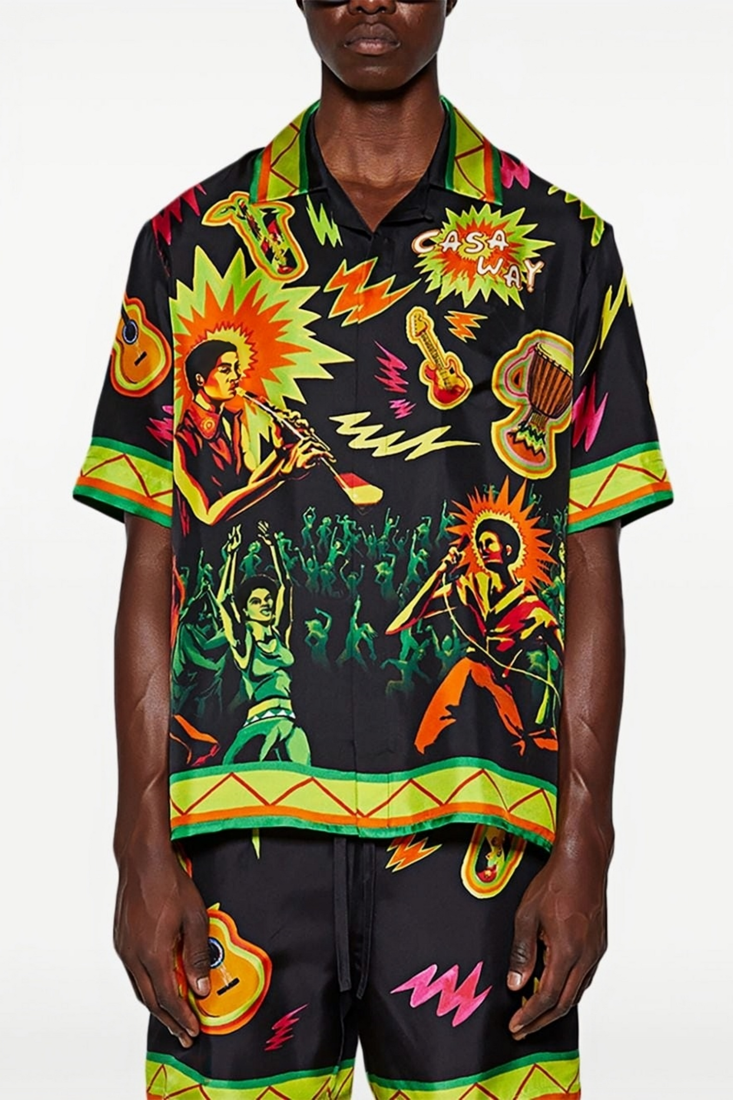Caleb black music print short-sleeve shirt