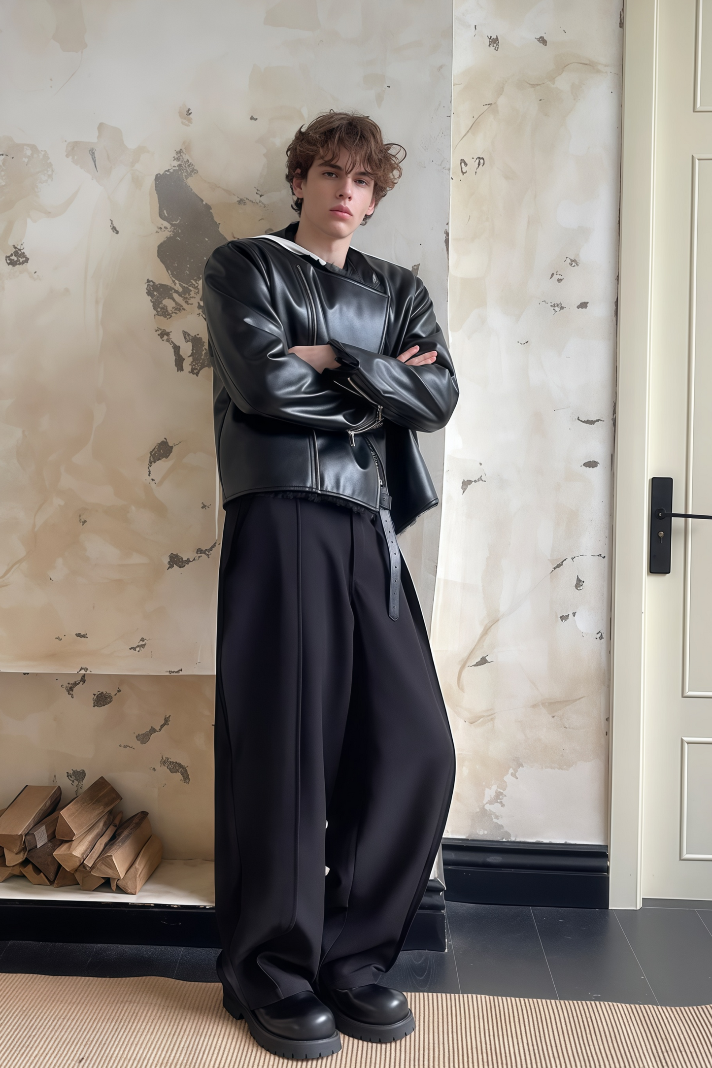 Leonidas black cropped leather jacket