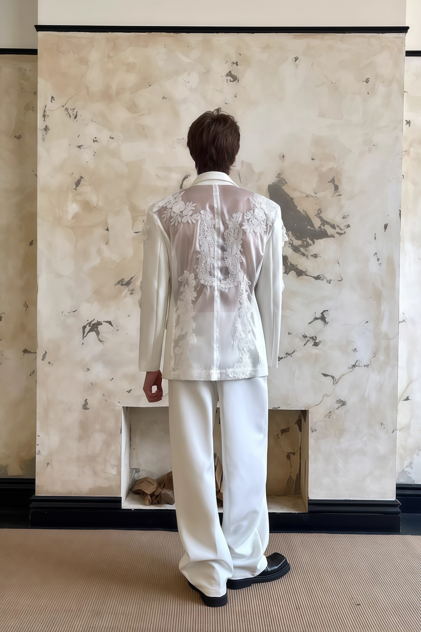 Jules white embroidery mesh suit