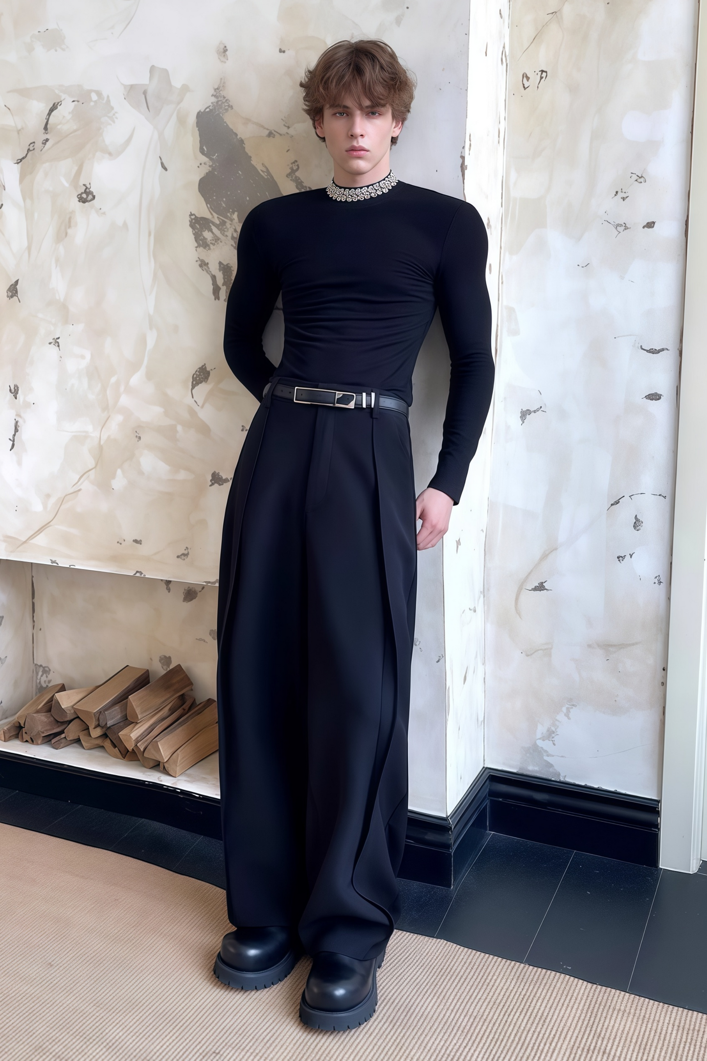 Jules black crystal-embellished long-sleeve T-shirt