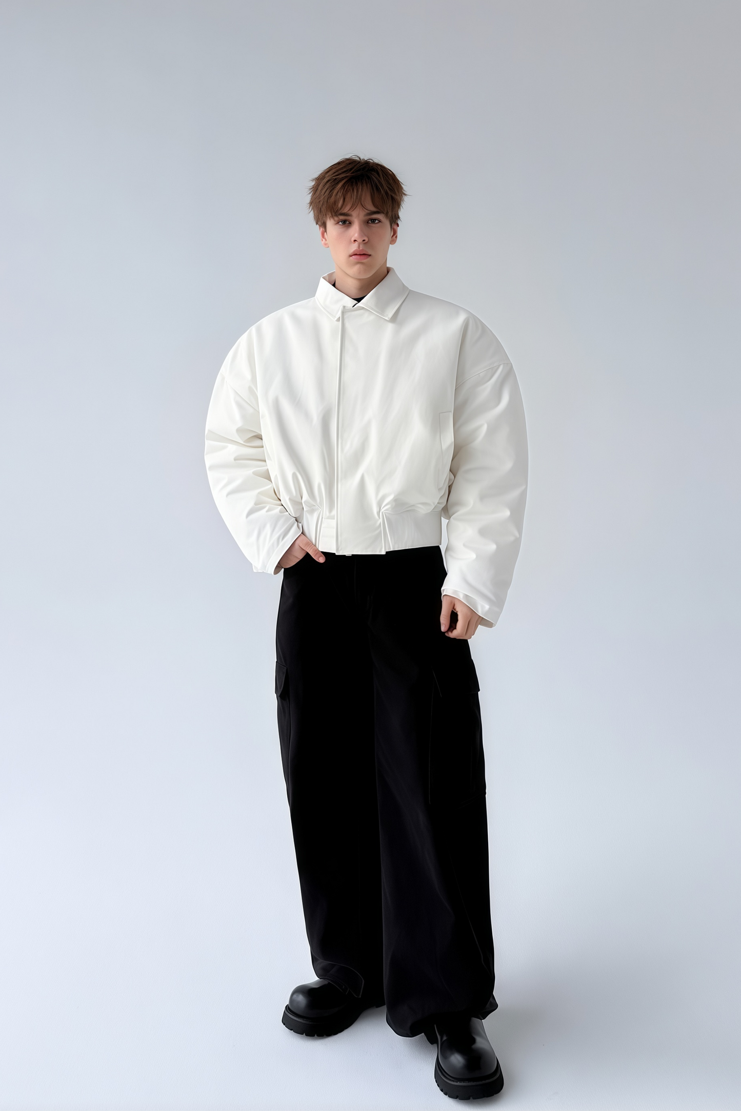 Thor white cinched-waist cropped cotton jacket