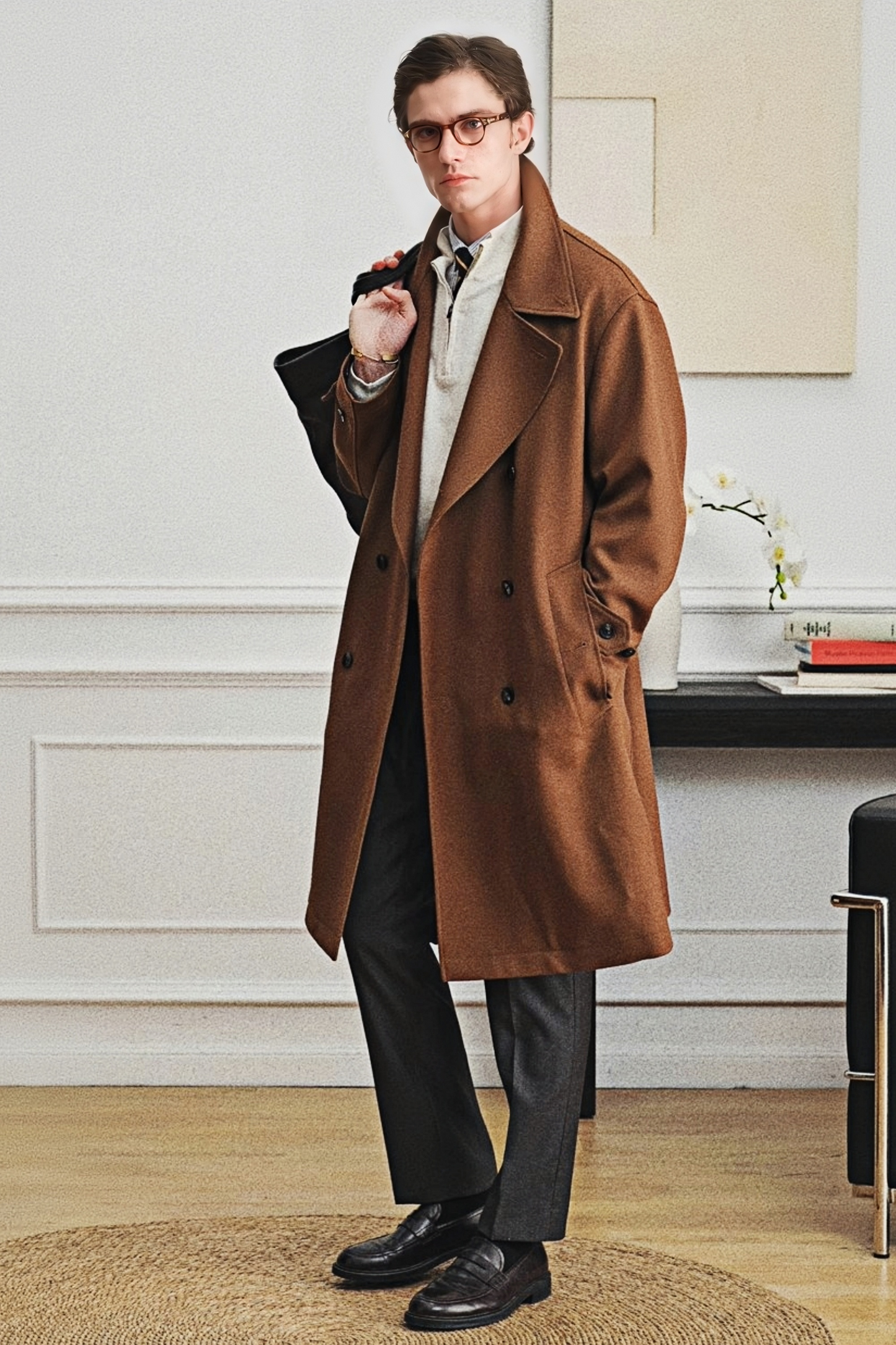 معطف بنديكت بني متوسط الطول