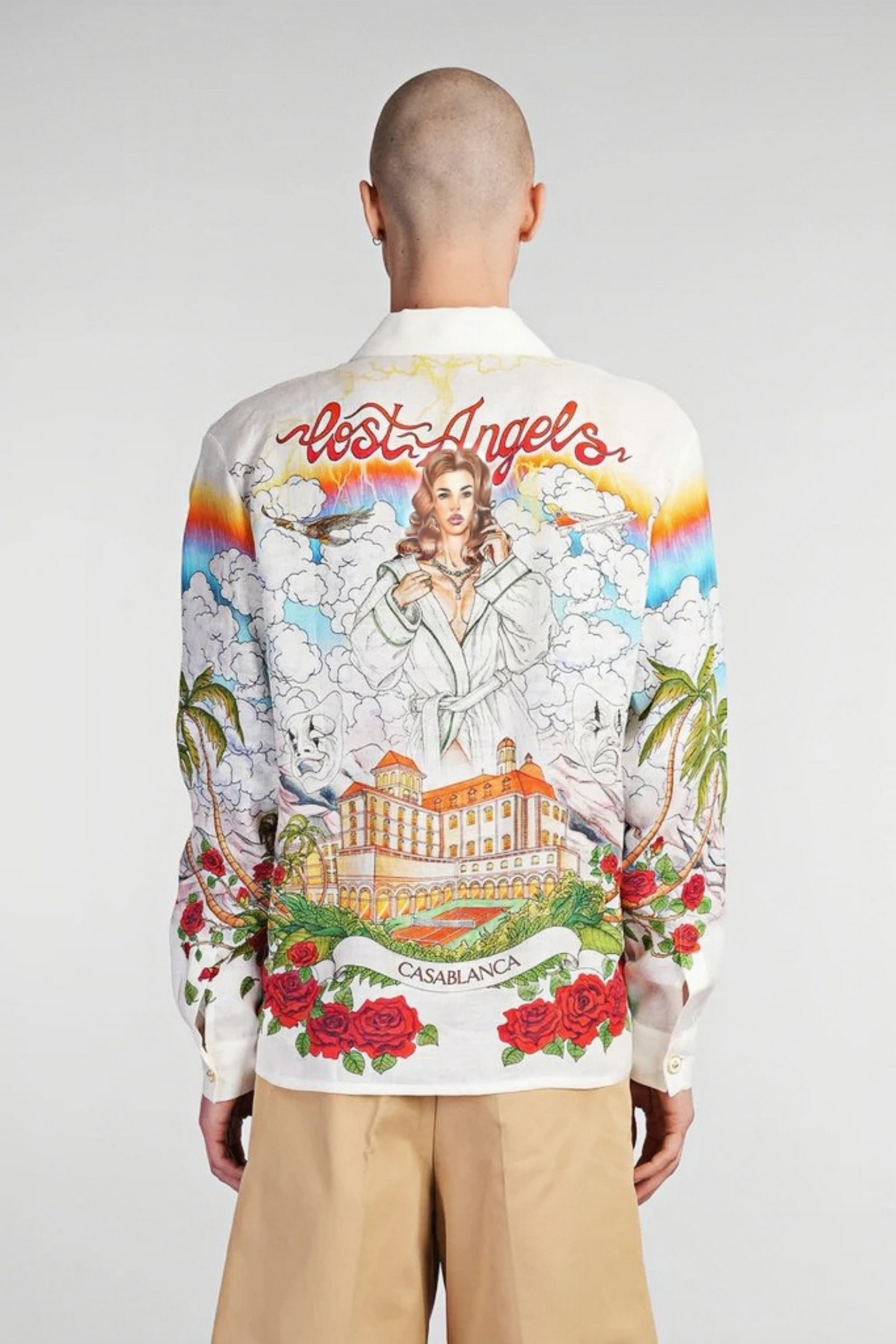 Steve white graphic print button up shirt