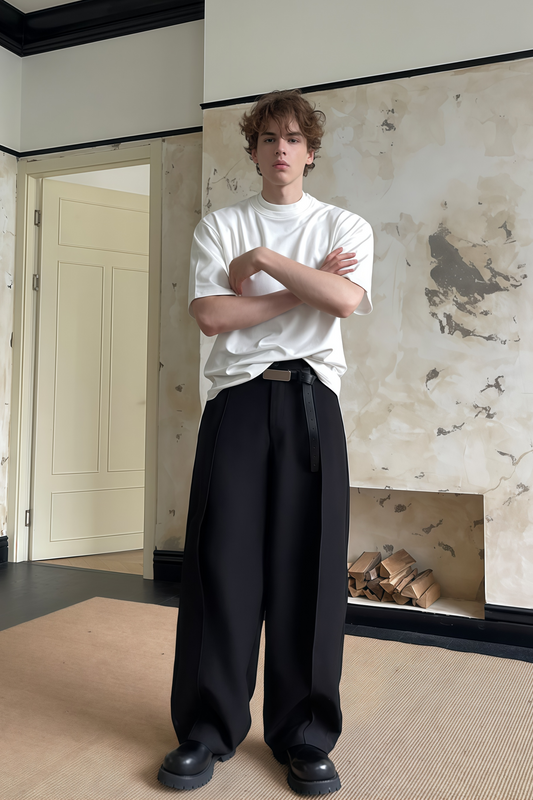 تي شيرت أبيض بياقة مزدوجة من Yves