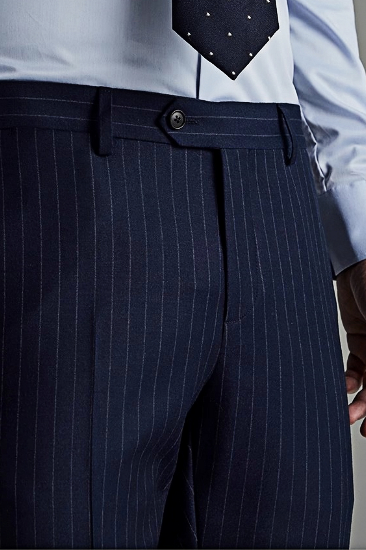 Peregrine navy-blue stripe-pattern trousers