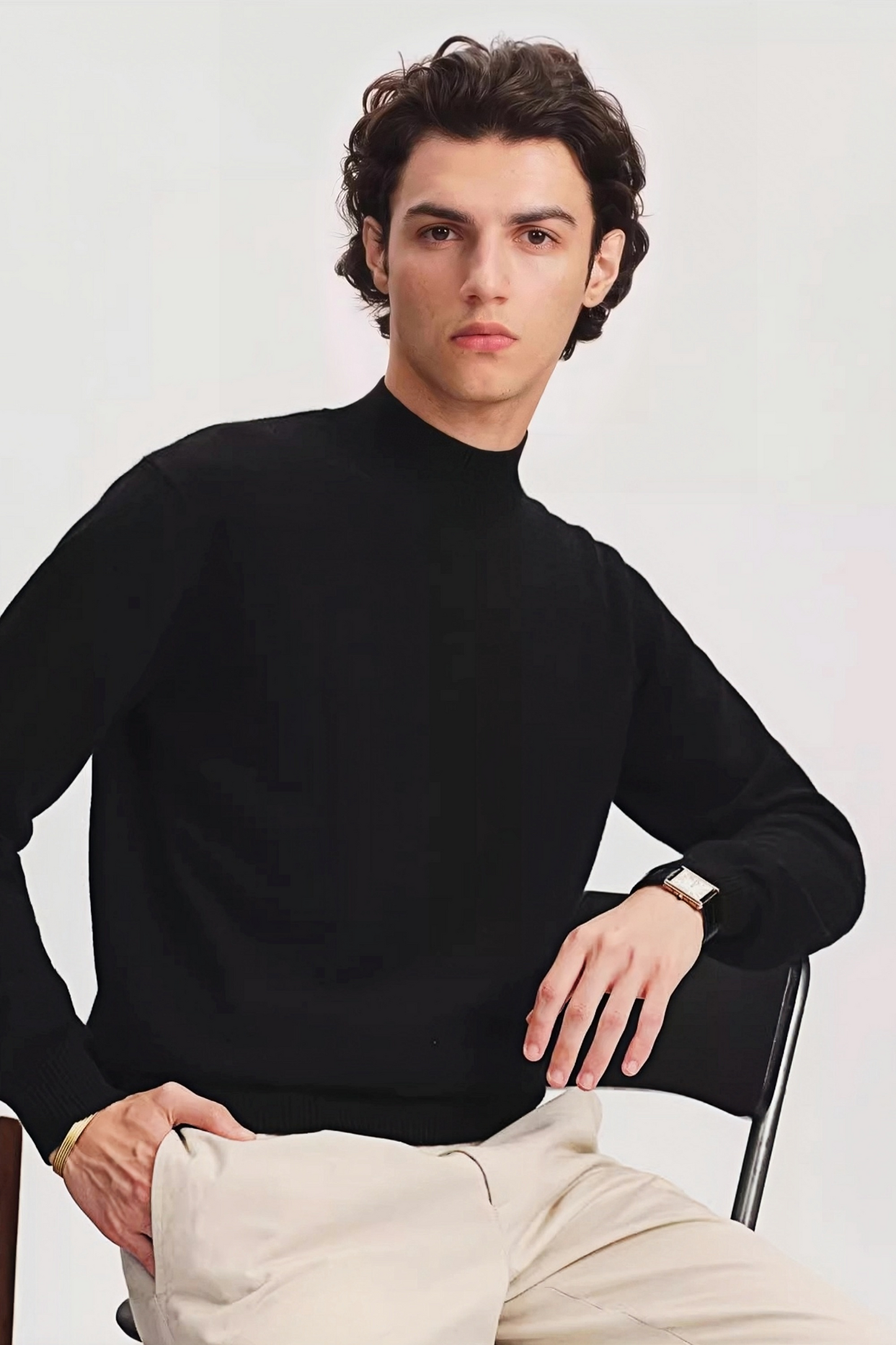 Elliot black mock-neck cashmere sweater