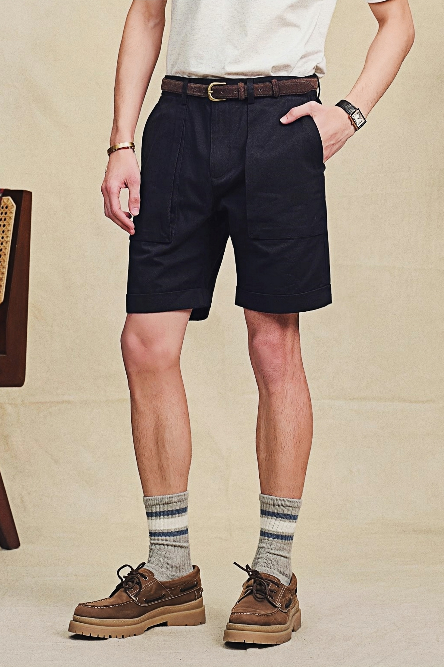 Evander navy-blue straight-cut shorts