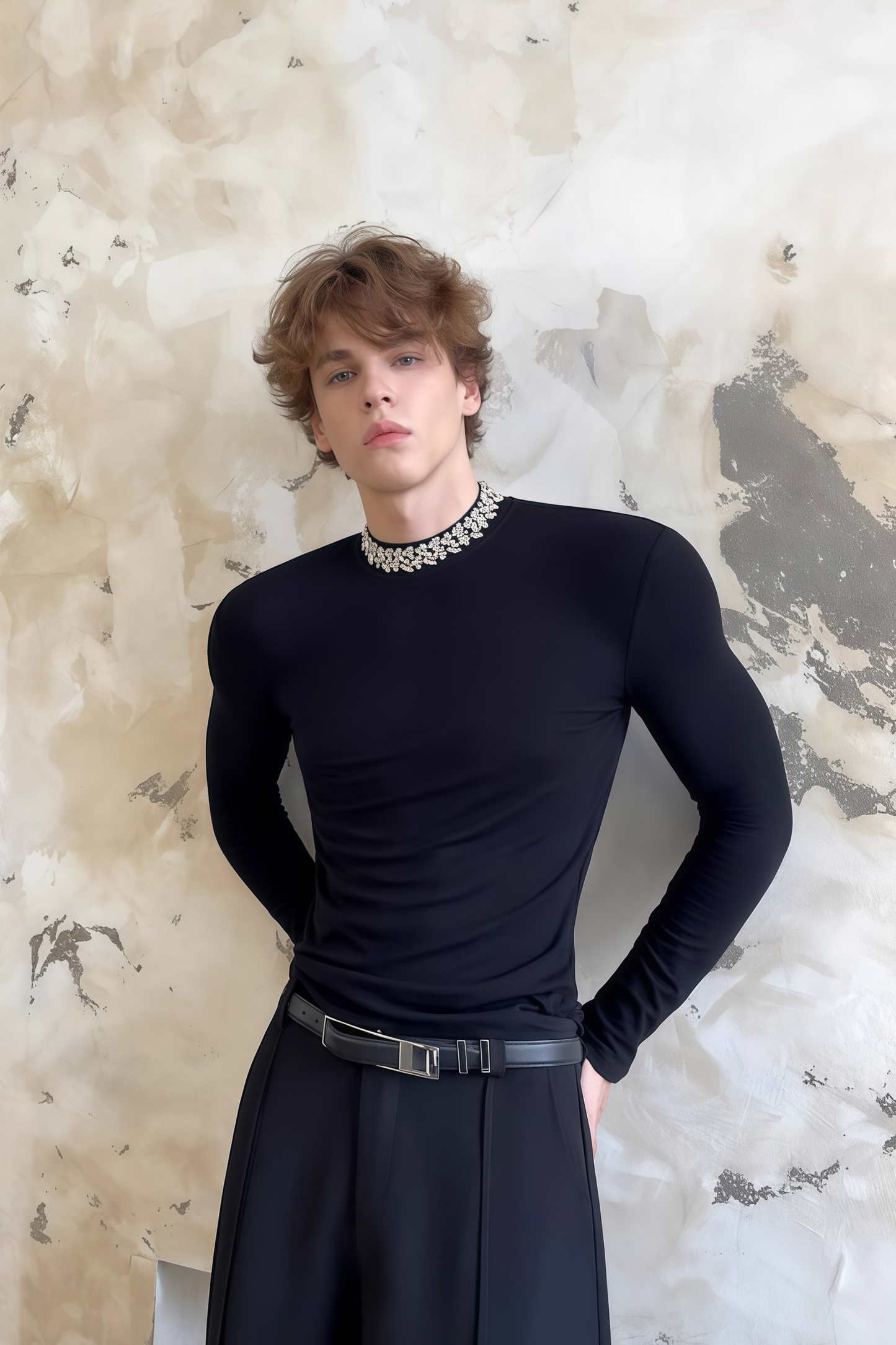 Jules black crystal-embellished long-sleeve T-shirt