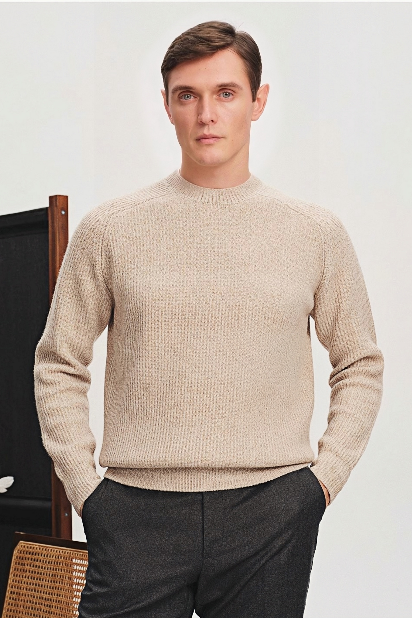 Erik oatmeal round-neck jumper 