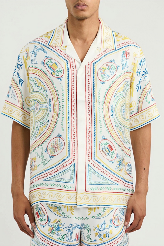 John white and multicolored mythical print short-sleeve shirt
