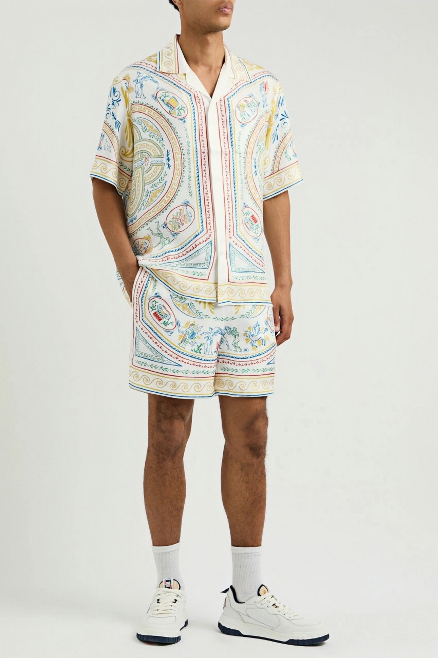 John white and multicolored mythical print short-sleeve shirt