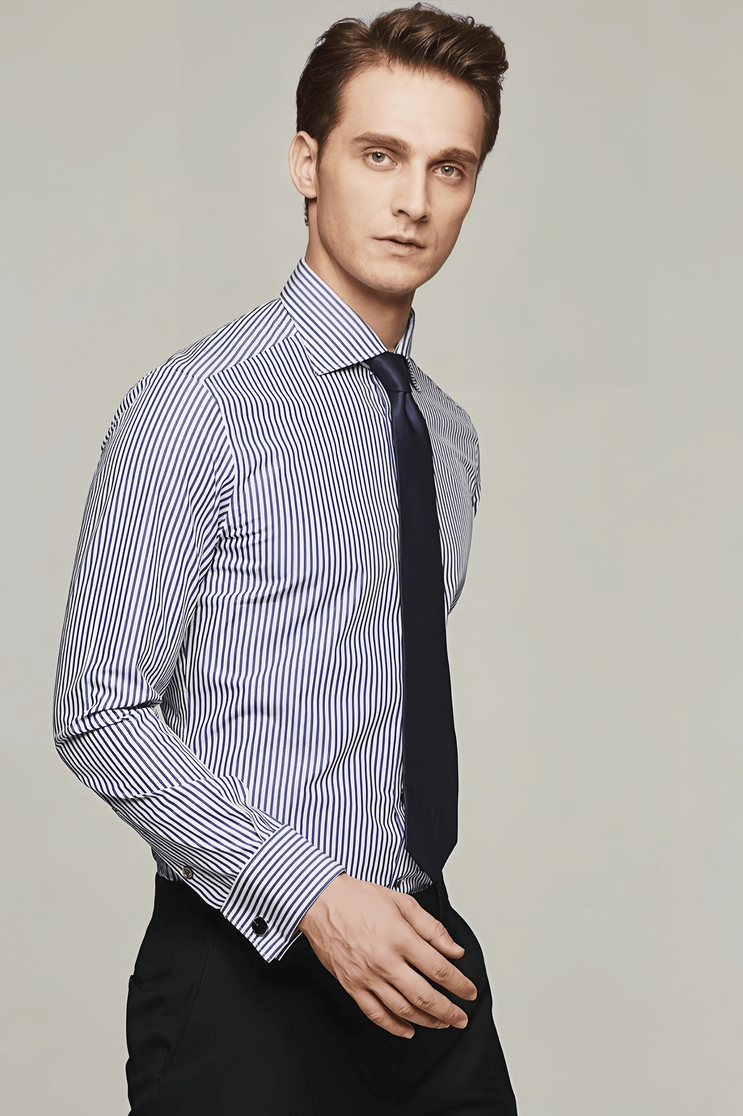 Edward navy-blue stripe-pattern shirt