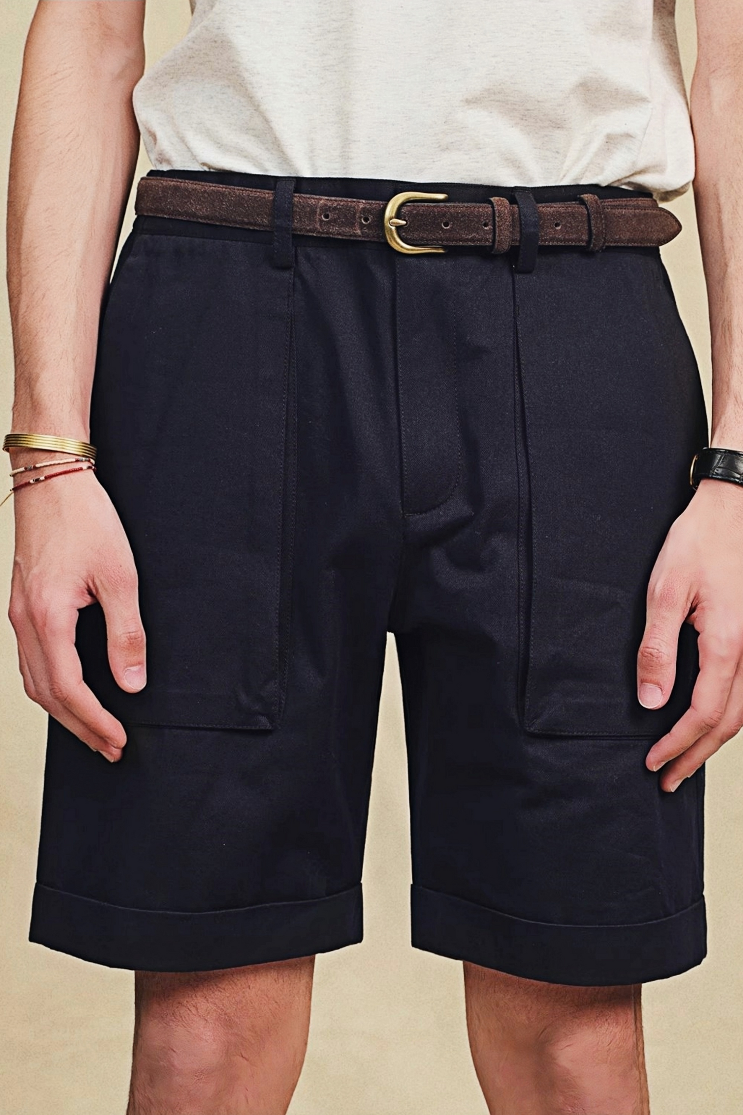 Evander navy-blue straight-cut shorts