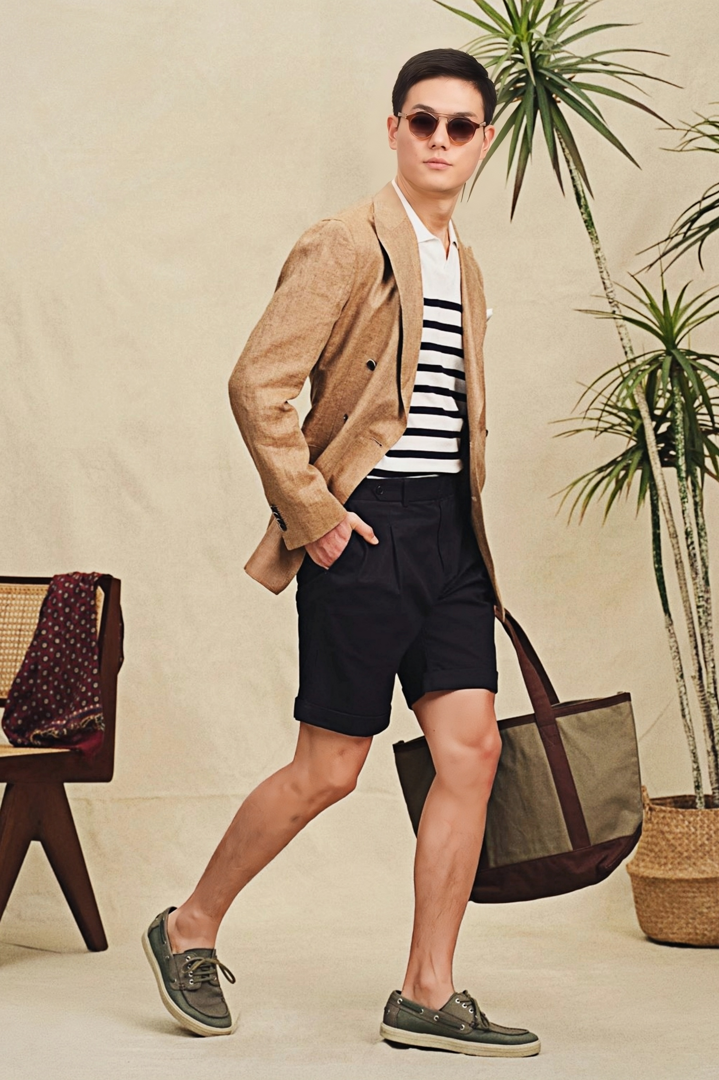 Leo navy-blue straight-cut shorts