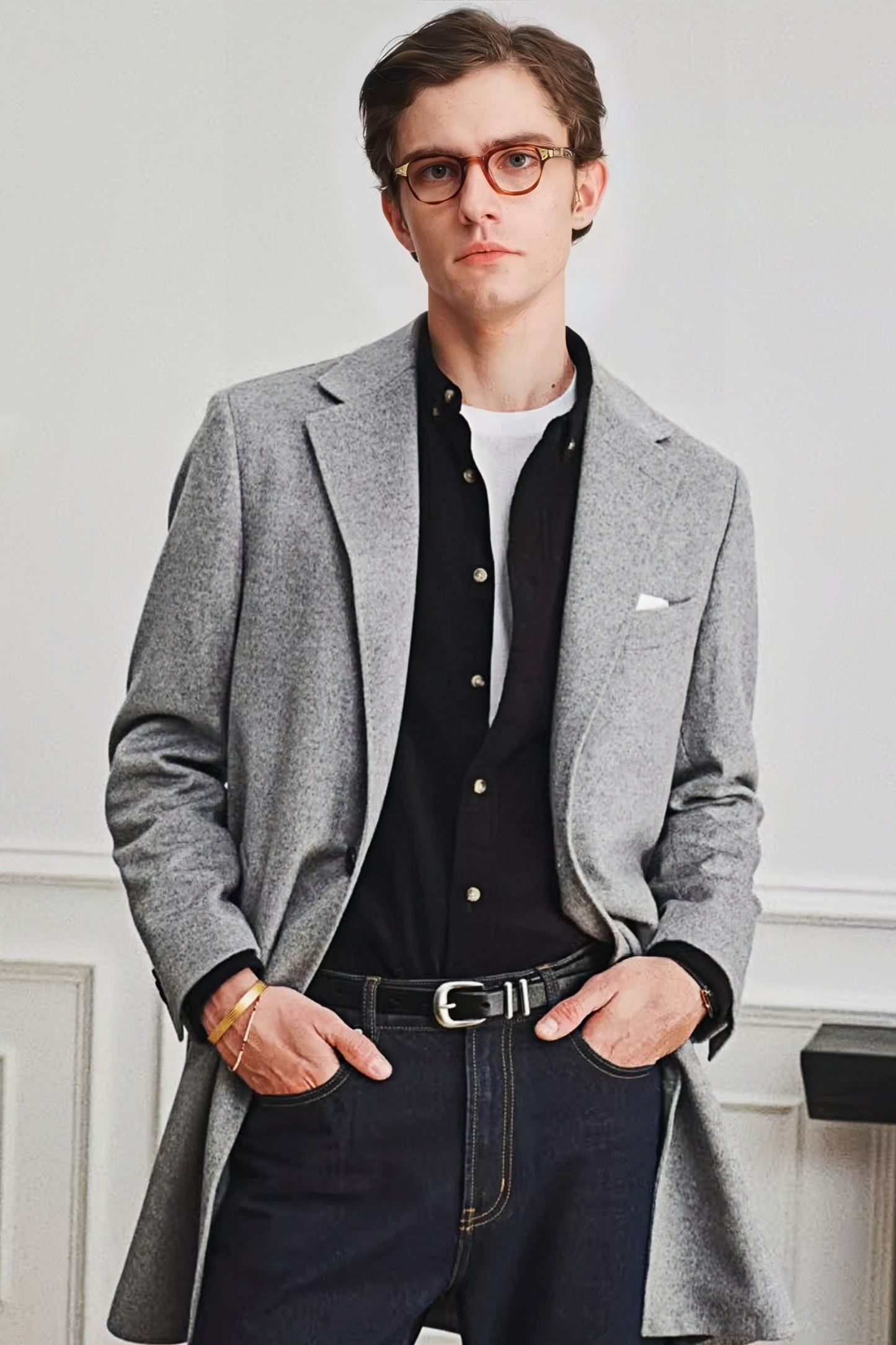 Raphaël light-gray midi coat