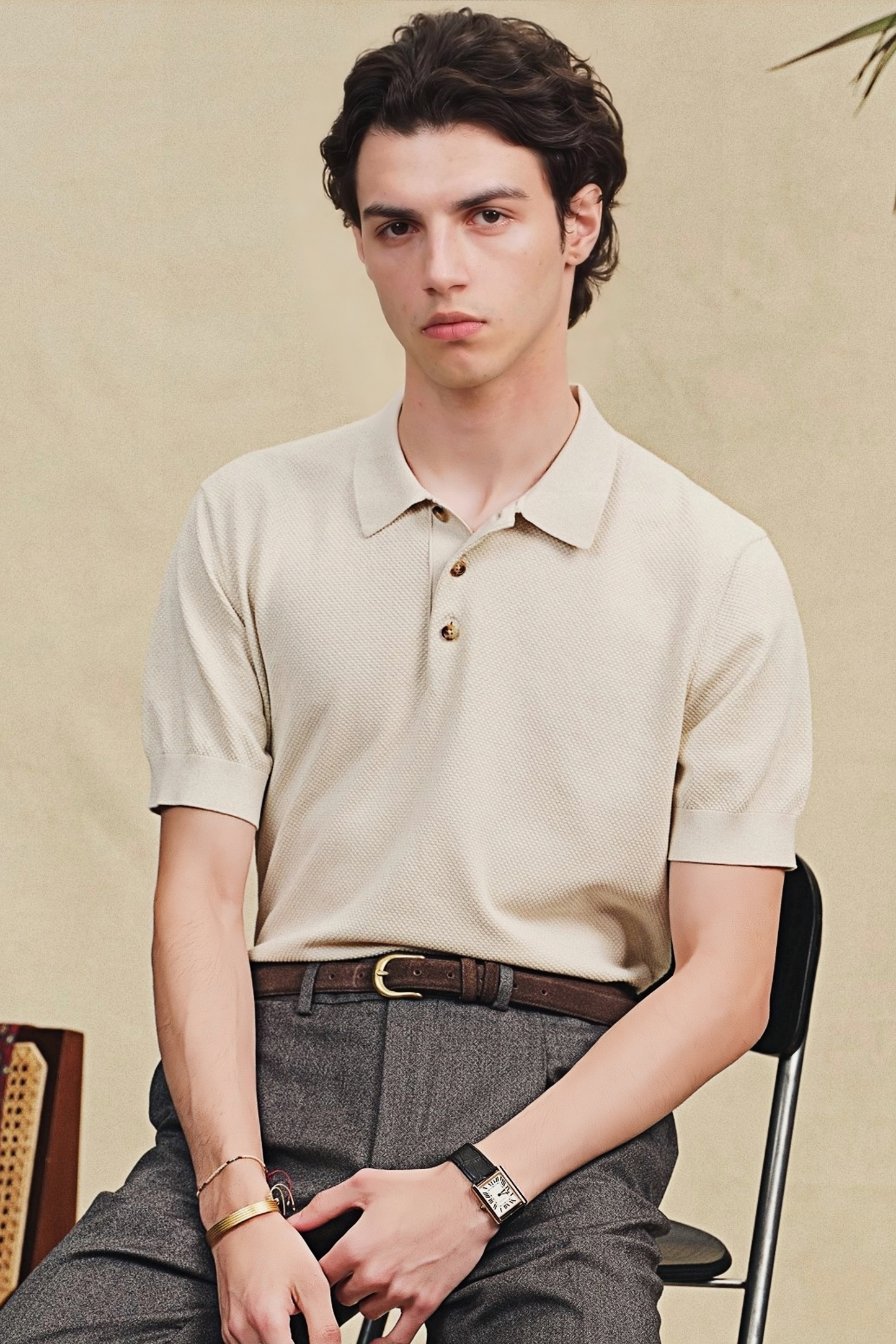 Cassian ivory white cotton polo shirt