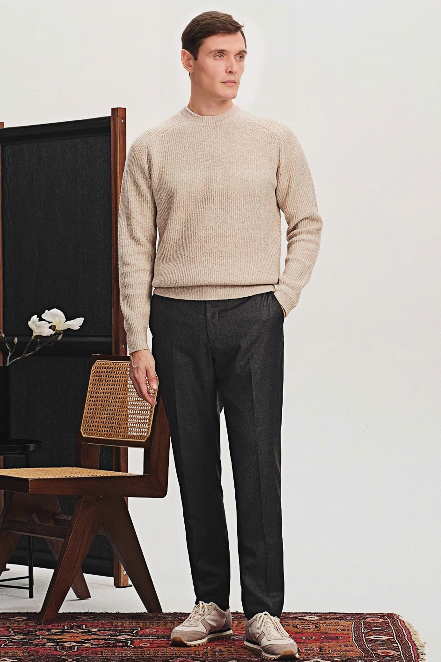 Erik oatmeal round-neck jumper 