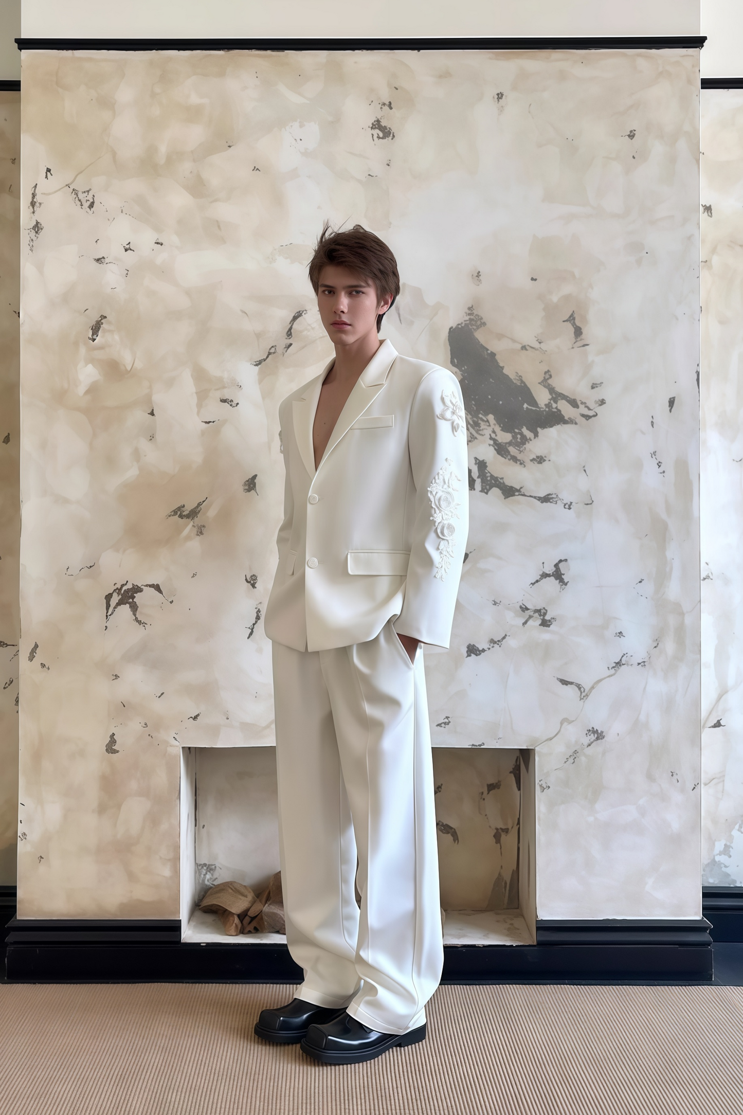 Jules white embroidery mesh suit