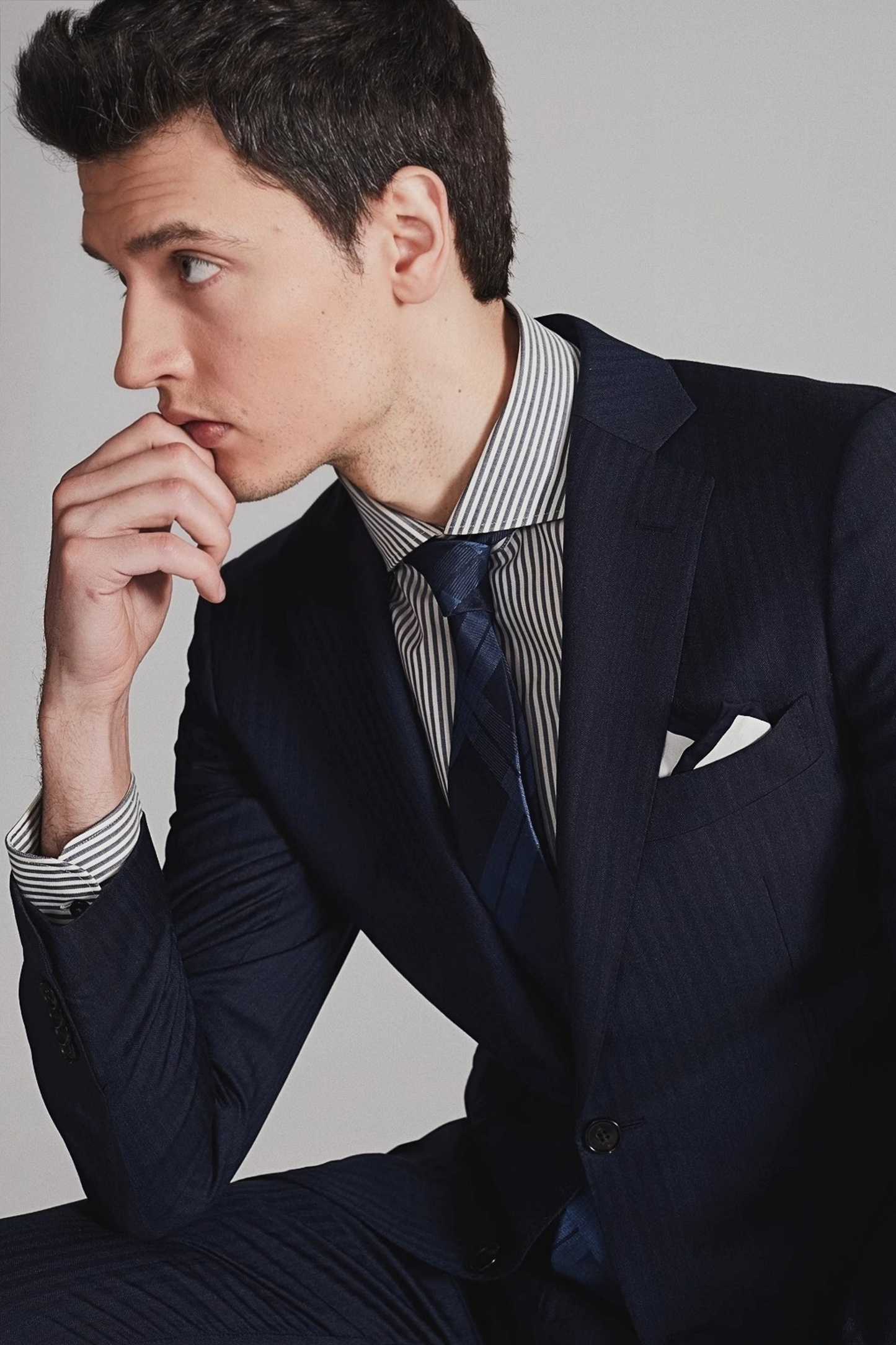 Sebastian navy-blue herringbone-pattern suit