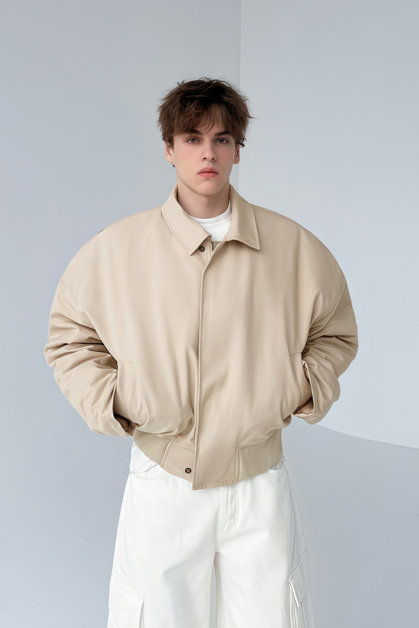 Thor khaki cinched-waist cropped cotton jacket