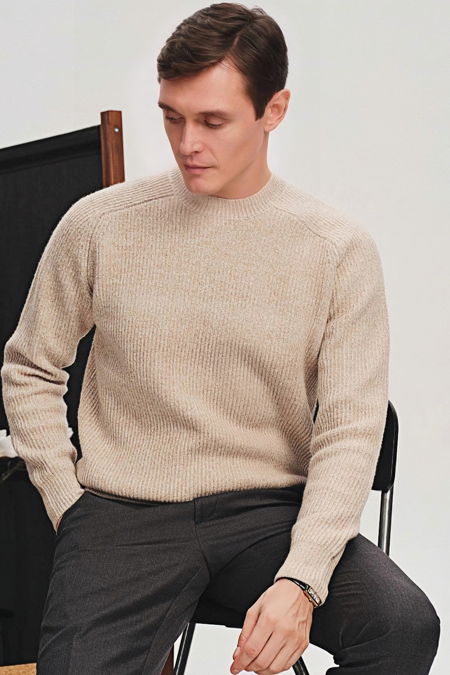 Erik oatmeal round-neck jumper 
