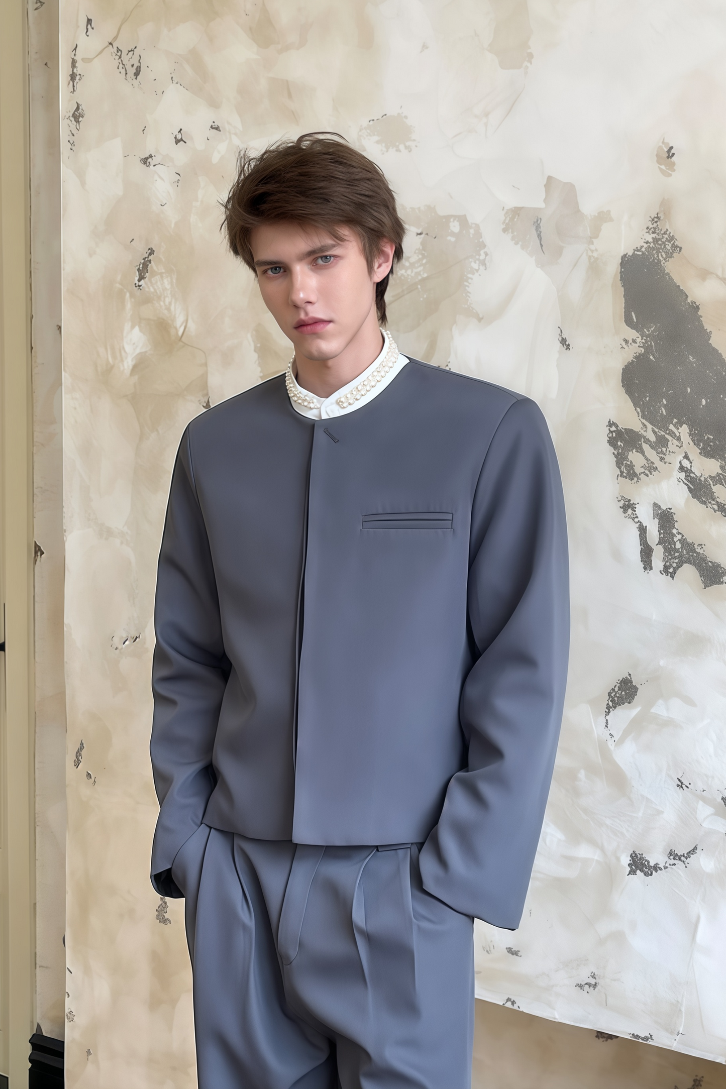 Kael gray round-neck suit