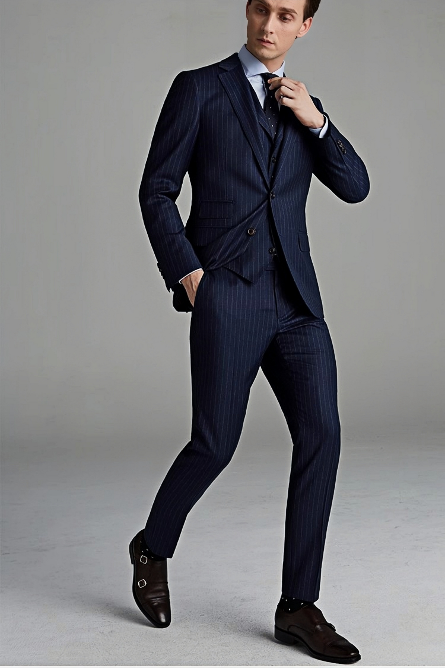 Peregrine navy-blue stripe-pattern trousers