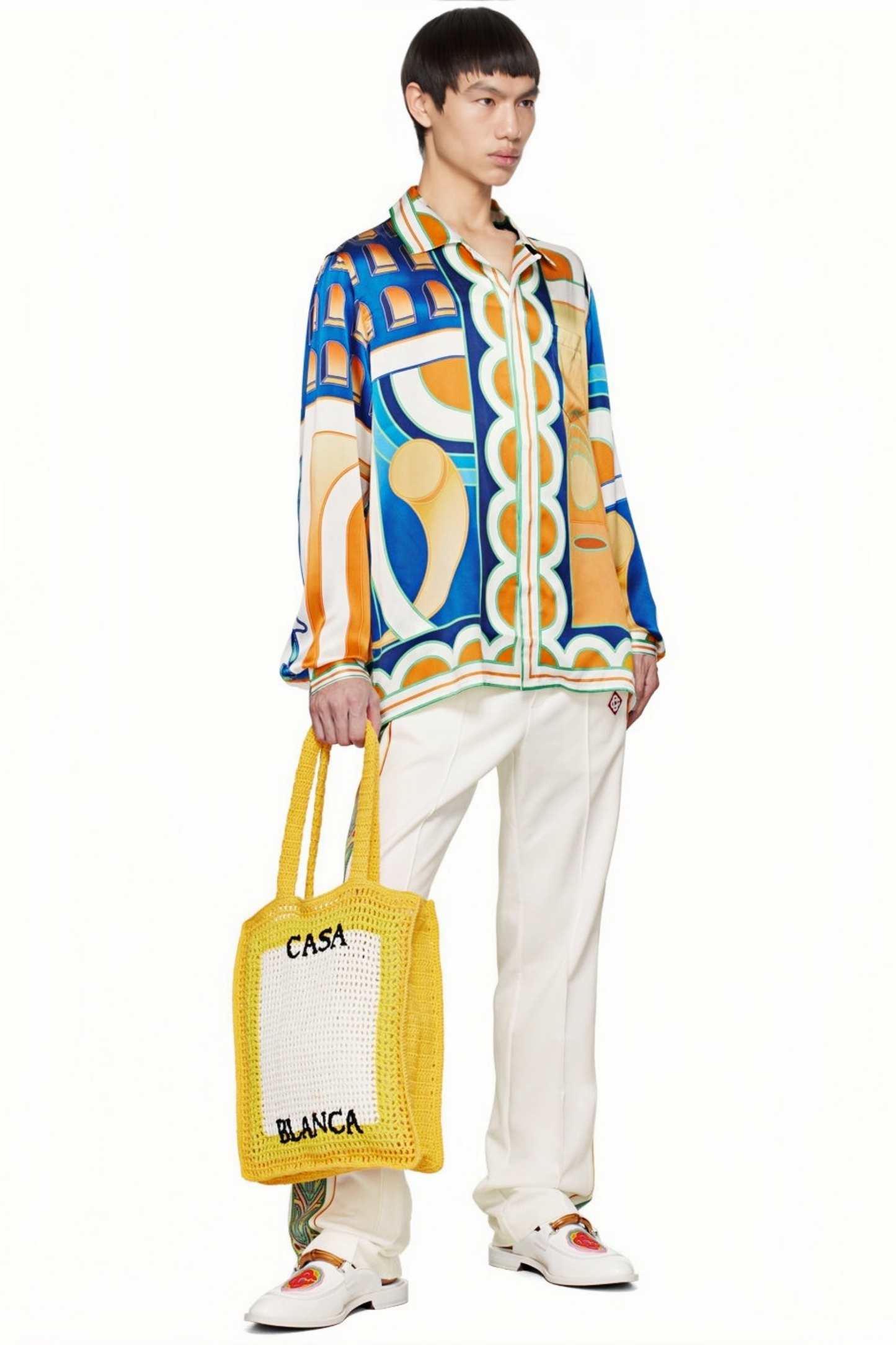 Jean blue geometric print long-sleeve shirt