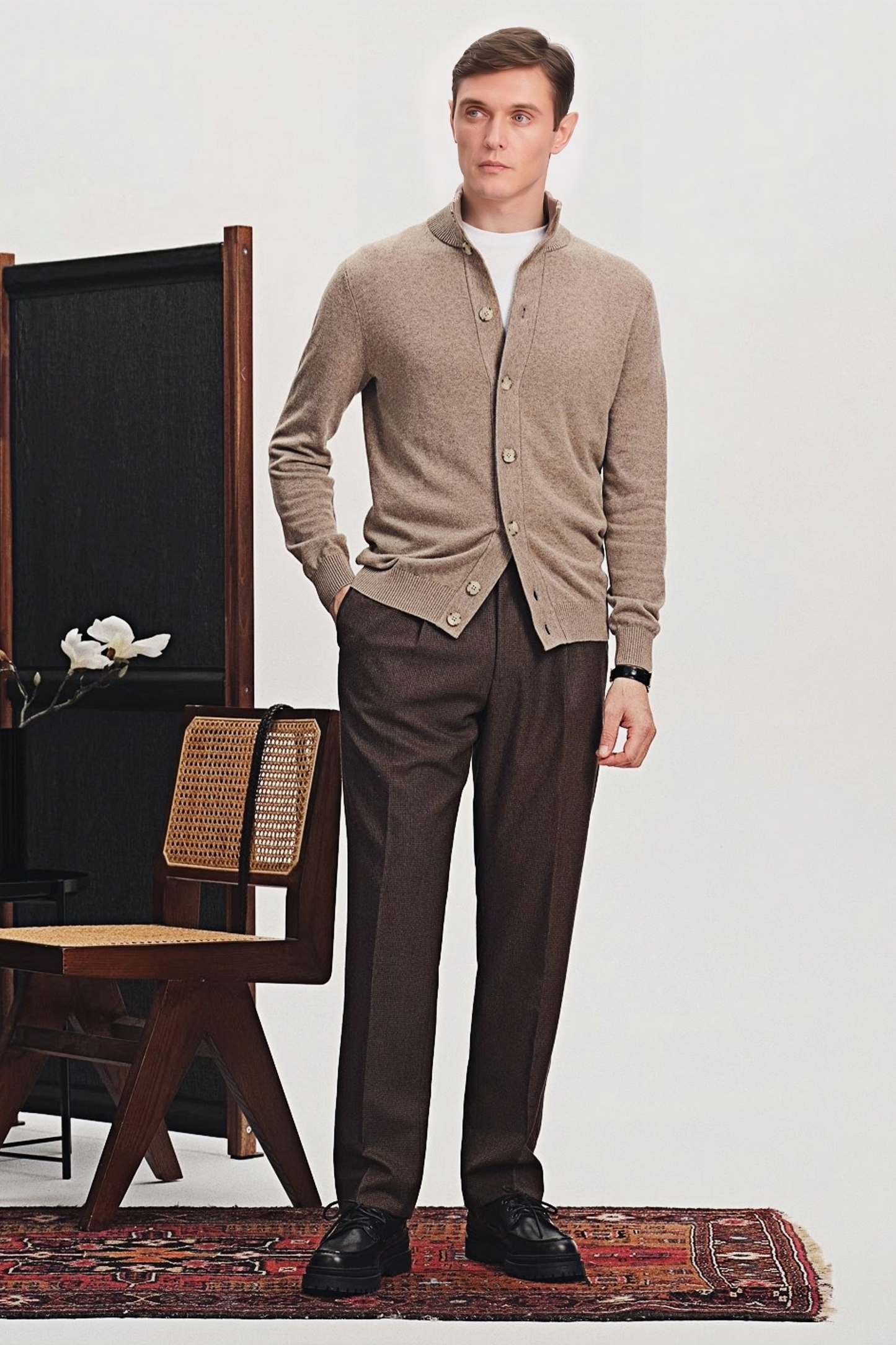 Jasper brown standing-collar knitted jacket