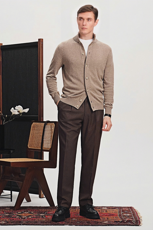 Jasper brown standing-collar knitted jacket