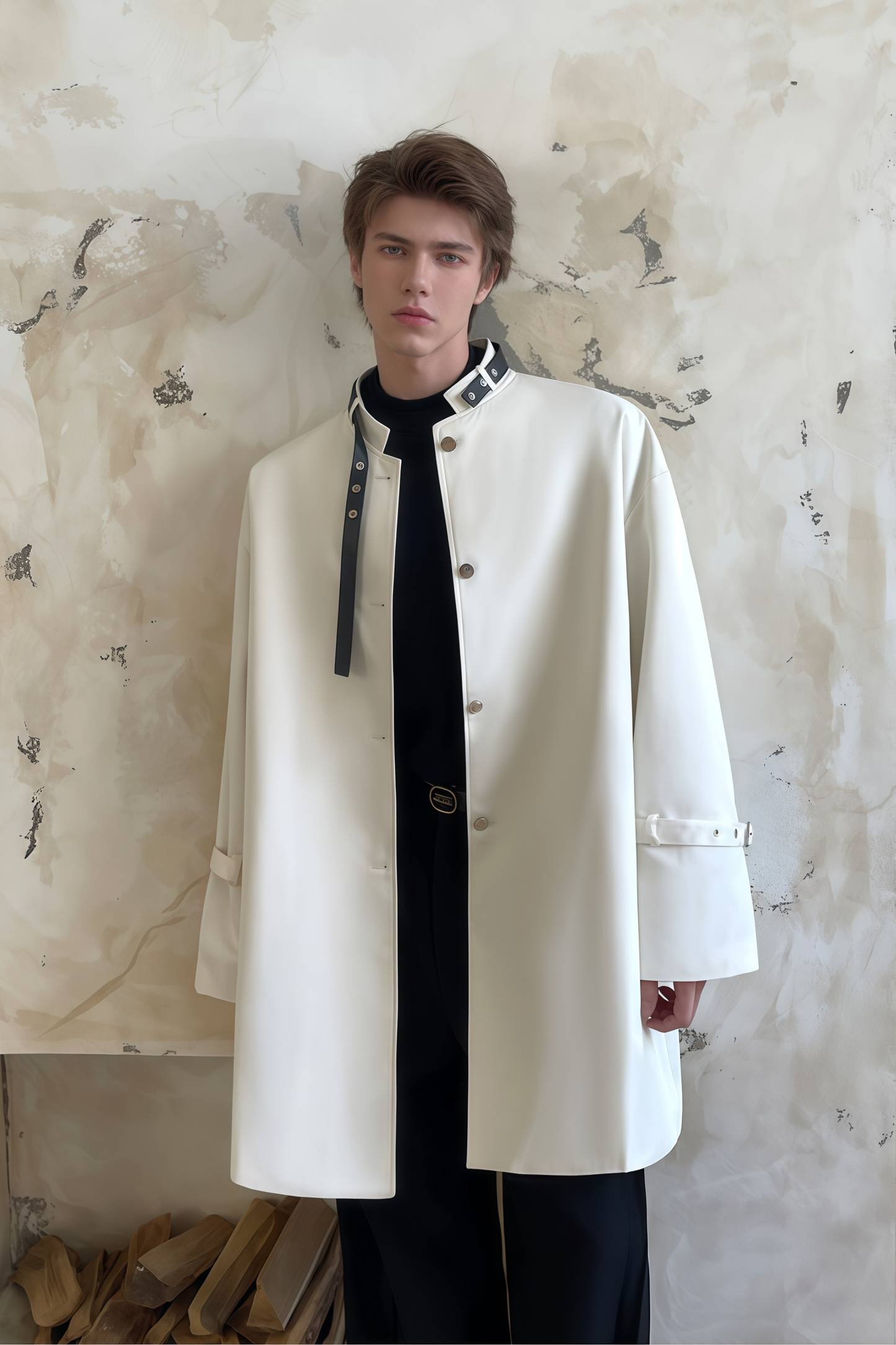 Raphaël white belt-buckle-detail midi coat