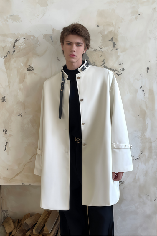 Raphaël white belt-buckle-detail midi coat