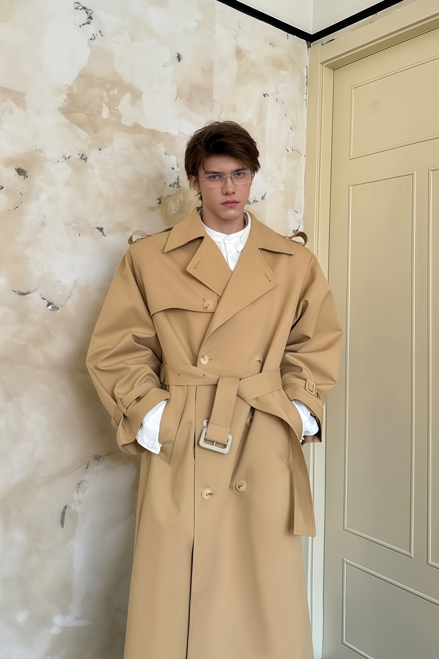 Jean khaki double-breasted trench coat