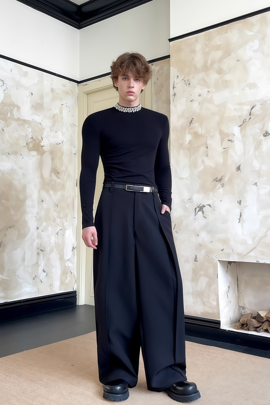 Nicolas black wide-leg trousers