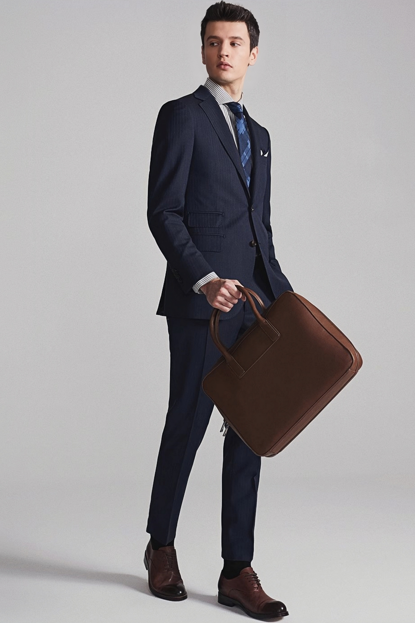 Sebastian navy-blue herringbone-pattern suit