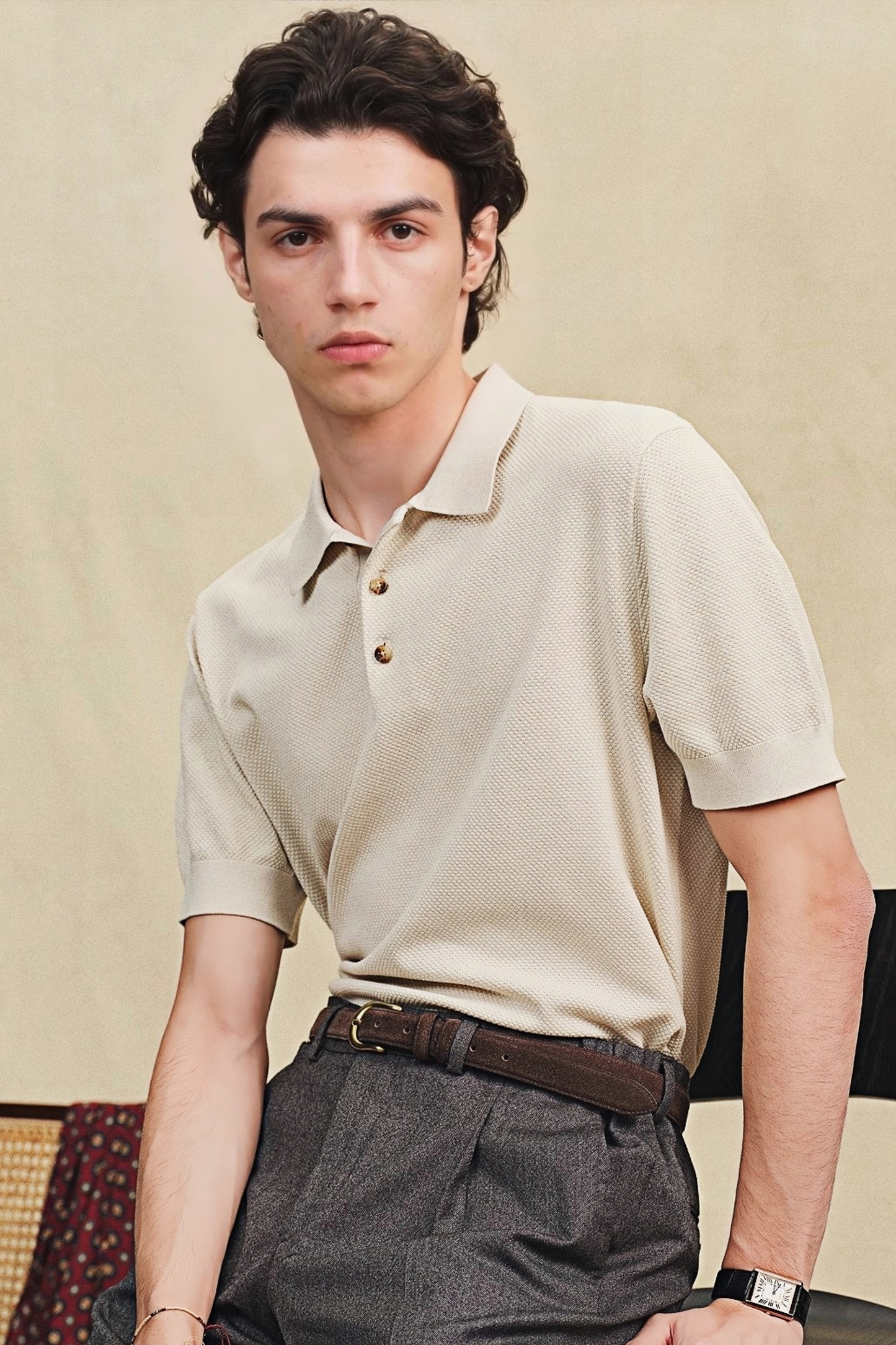 Cassian ivory white cotton polo shirt