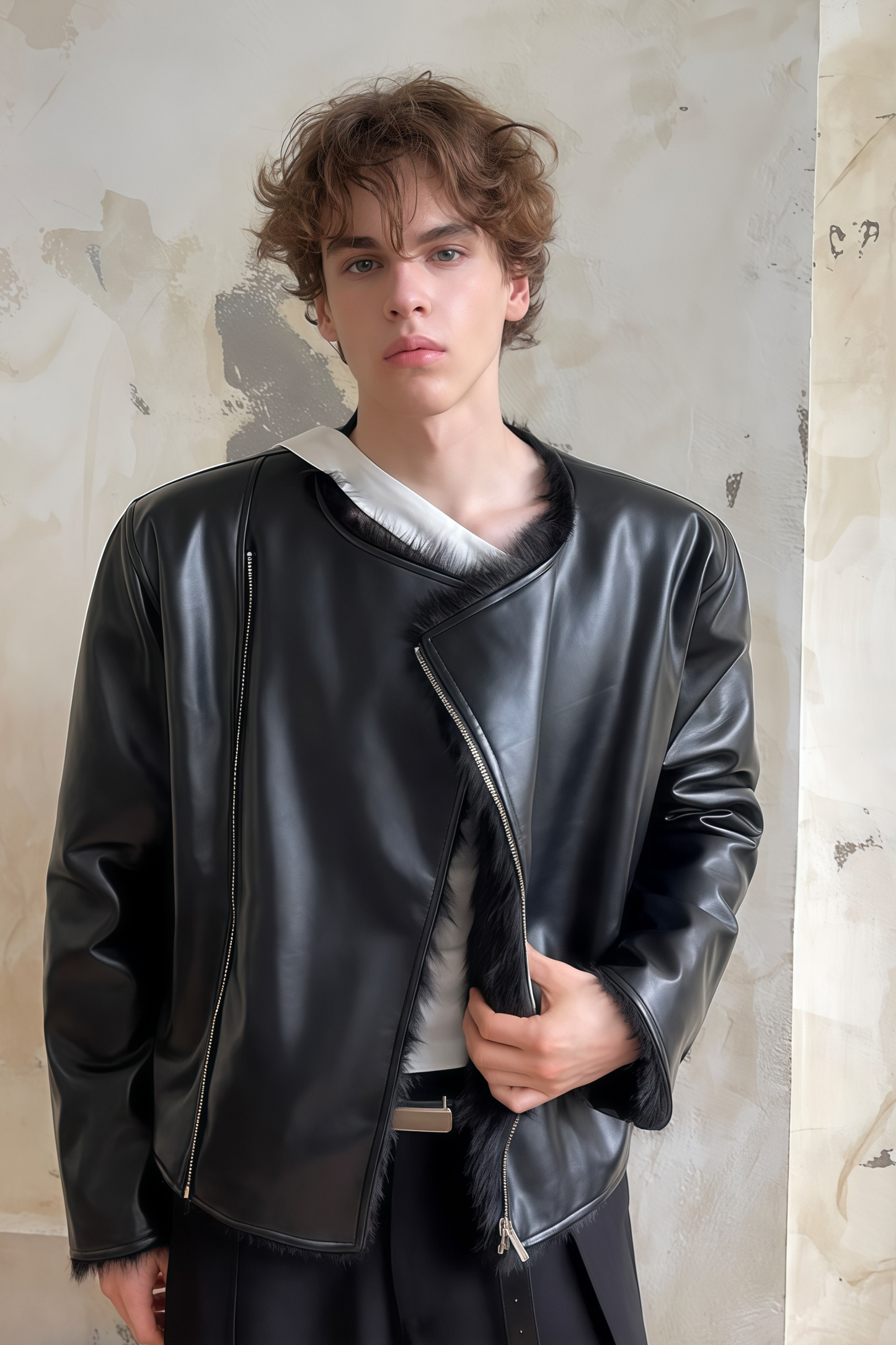 Leonidas black cropped leather jacket