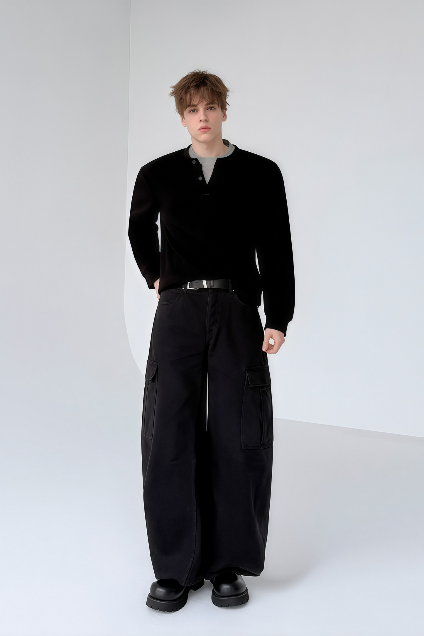 Lucien black large-pocket trousers