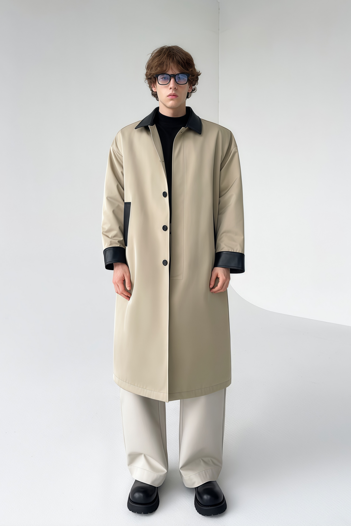 Lucien contrast-color patchwork midi coat