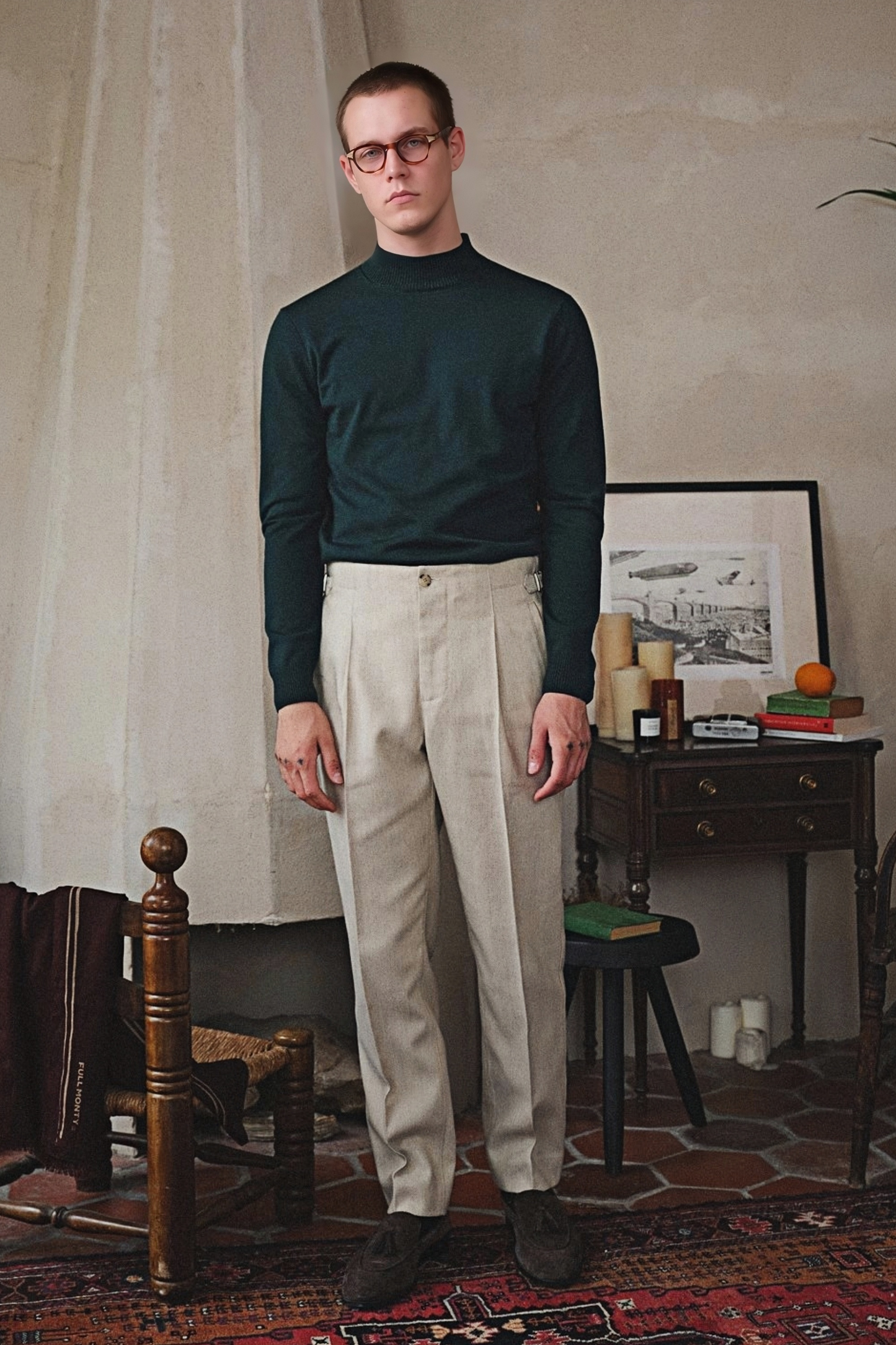 James ivory white herringbone-pattern trousers